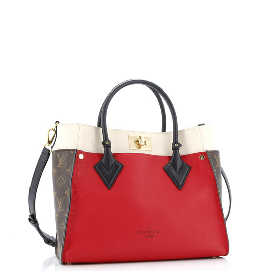 On My Side Tote Leather with Monogram Canvas MM