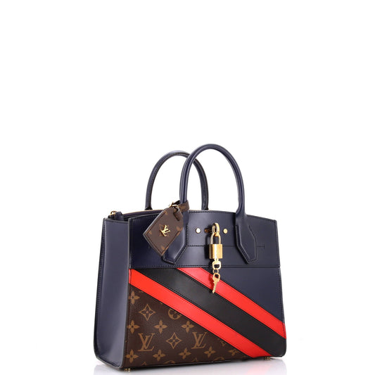 City Steamer Handbag Limited Edition Striped Leather with Monogram Canvas PM