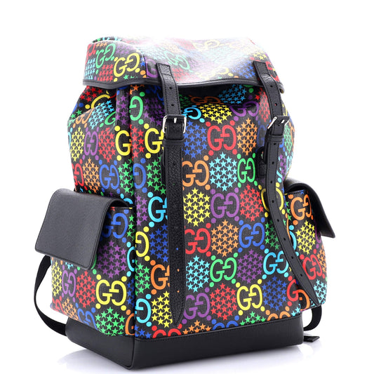 Double Pocket Belt Backpack Psychedelic Print GG Coated Canvas Medium