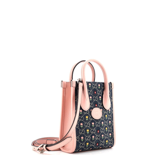 Interlocking G Patch Tote Embroidered GG Denim and Leather Mini