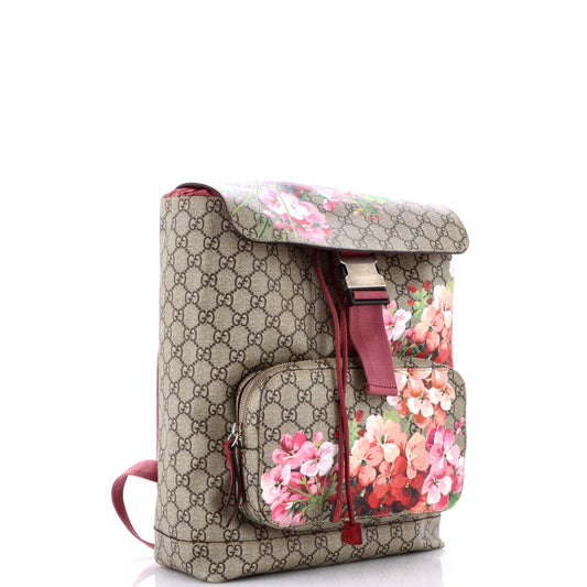 Buckle Backpack Blooms Print GG Coated Canvas Medium