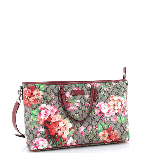 Convertible Zip Tote Blooms Print GG Coated Canvas Large