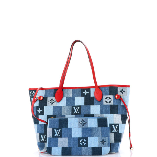 Neverfull Tote Damier and Monogram Patchwork Denim MM