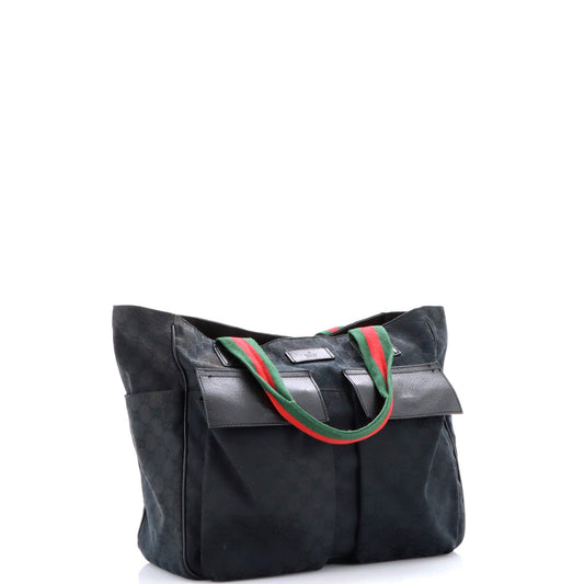 Double Pocket Web Handle Tote GG Canvas Medium