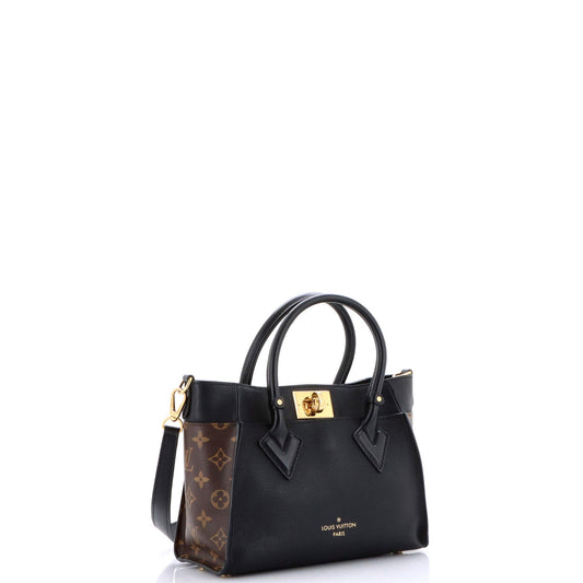 On My Side Tote Leather with Monogram Canvas PM