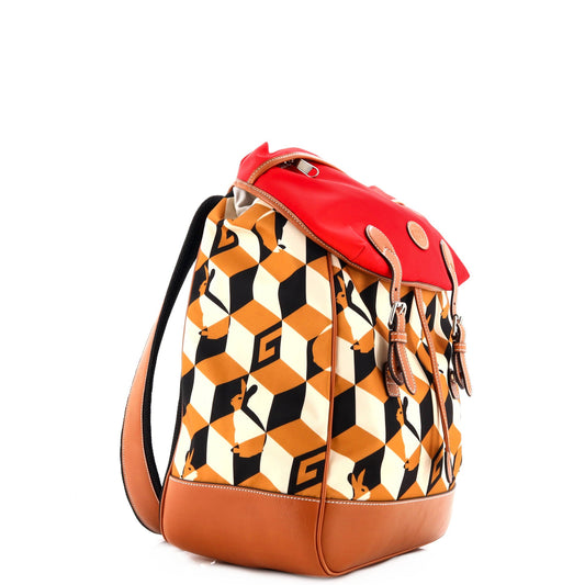 Interlocking G Patch Flap Buckle Backpack Printed Nylon with Canvas and Leather