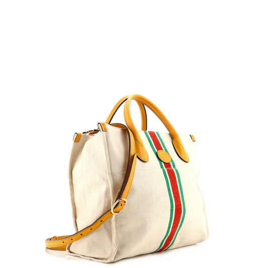 Foldable Web Tote Canvas with Leather Small