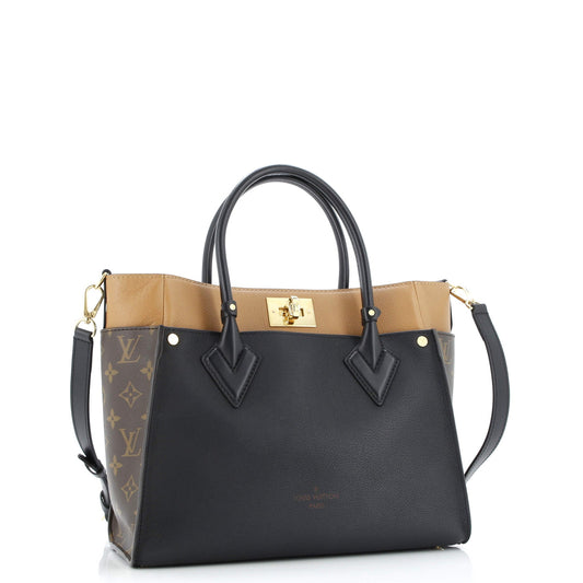 On My Side Tote Leather with Monogram Canvas MM