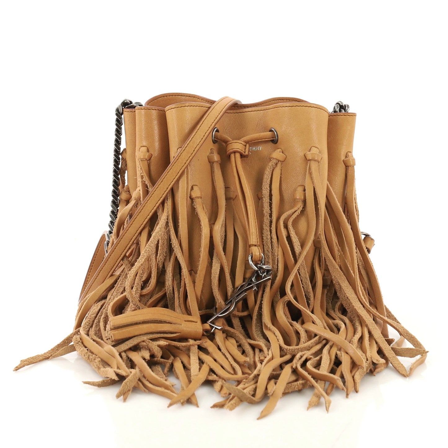 Fringe Monogram Bourse Bucket Bag Leather Mini
