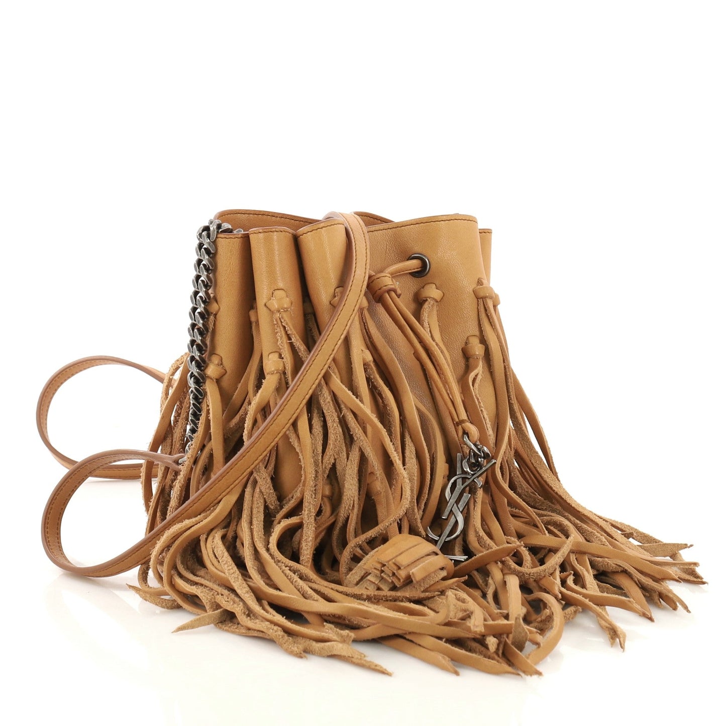 Fringe Monogram Bourse Bucket Bag Leather Mini
