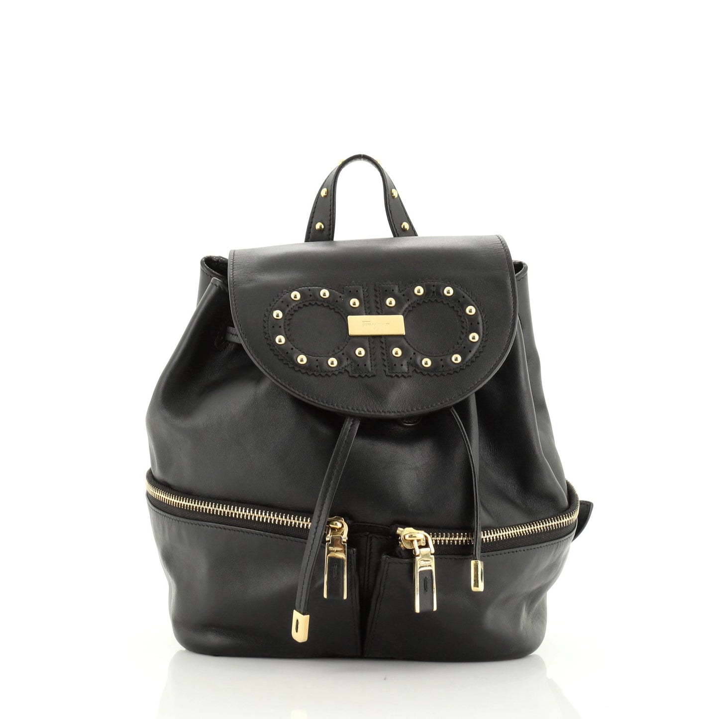 Gancini Flap Drawstring Backpack Leather Mini