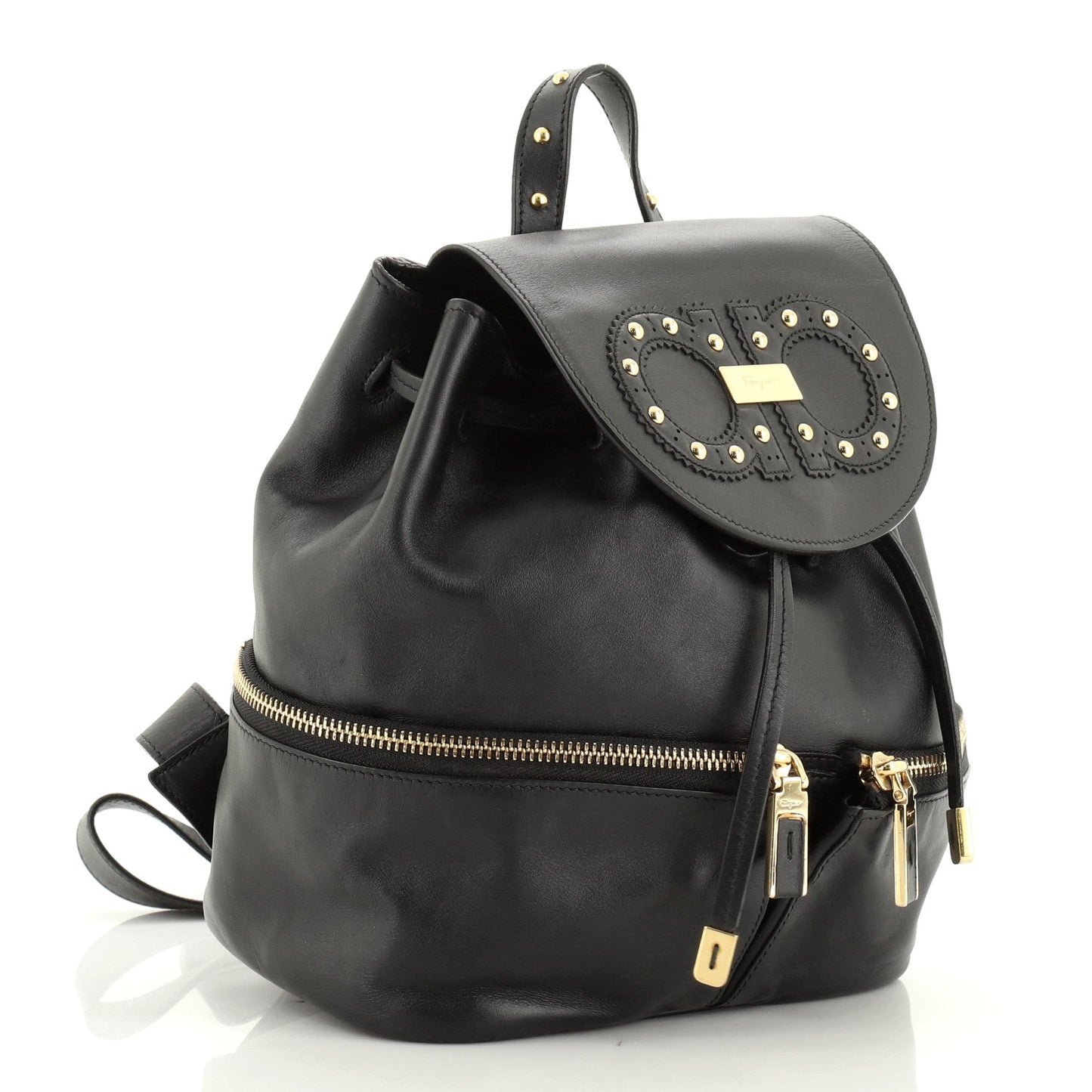 Gancini Flap Drawstring Backpack Leather Mini