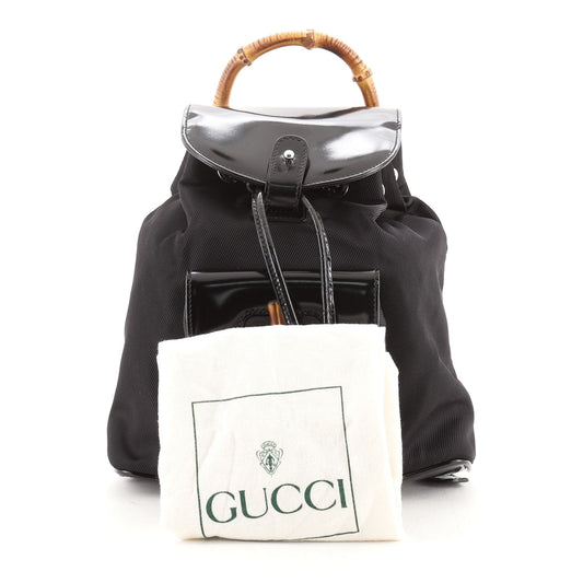 Vintage Bamboo Backpack Nylon and Patent Leather Mini