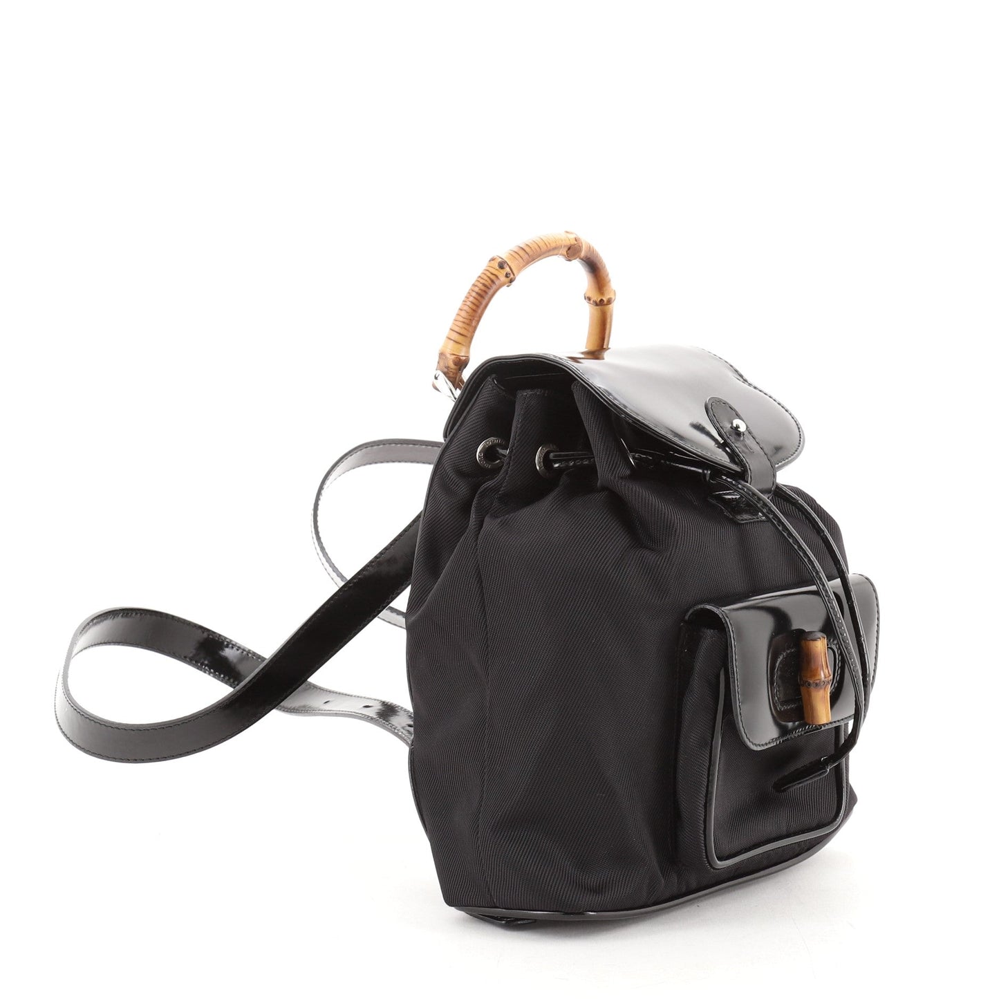 Vintage Bamboo Backpack Nylon and Patent Leather Mini