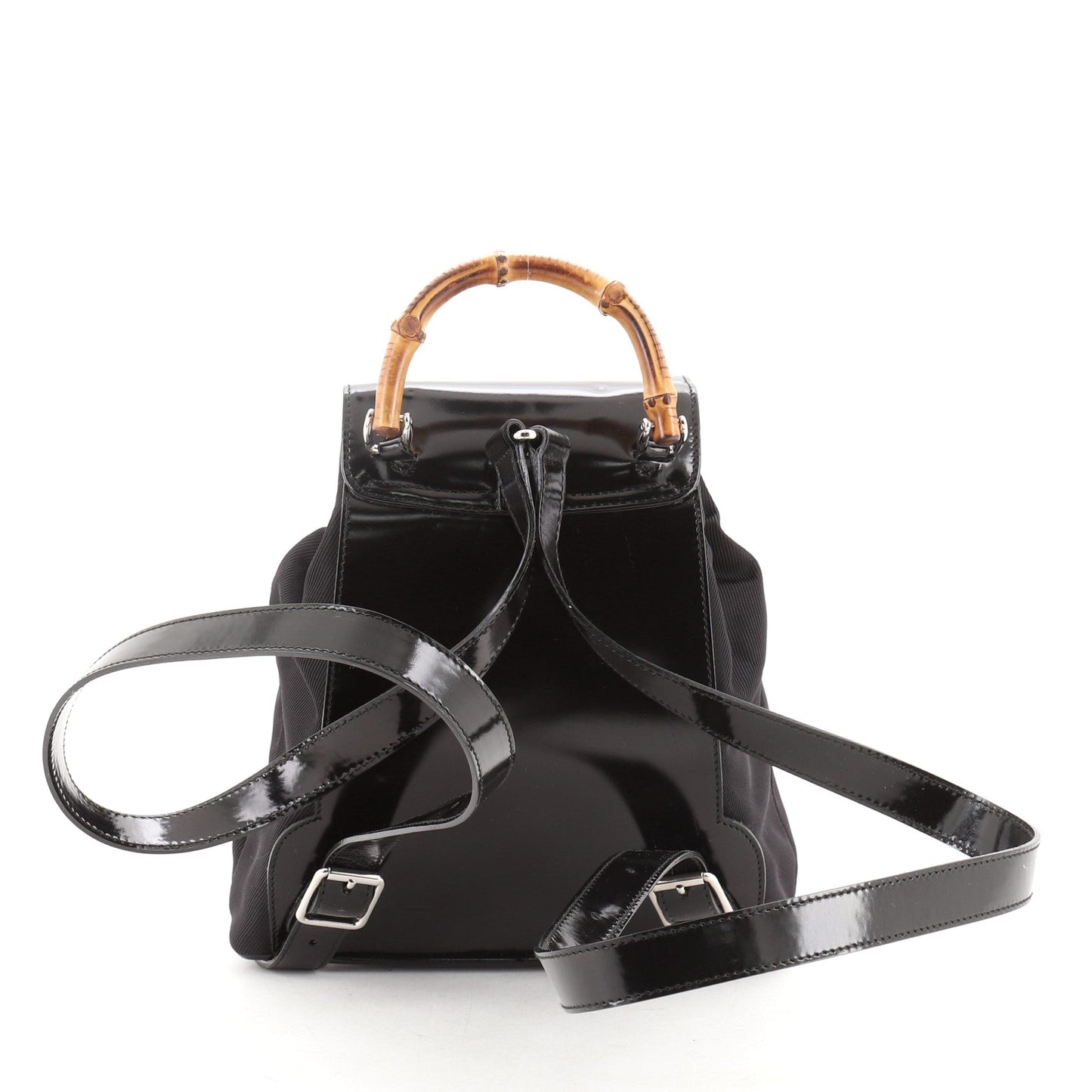 Vintage Bamboo Backpack Nylon and Patent Leather Mini