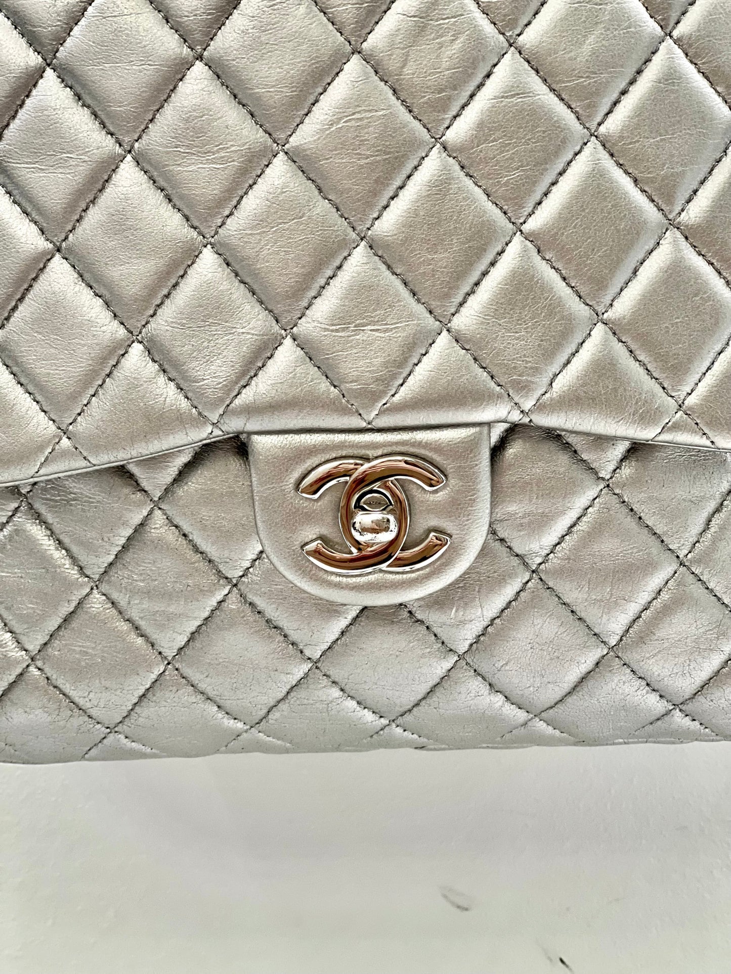 Chanel Quilted Metallic Silver Seoul Backpack