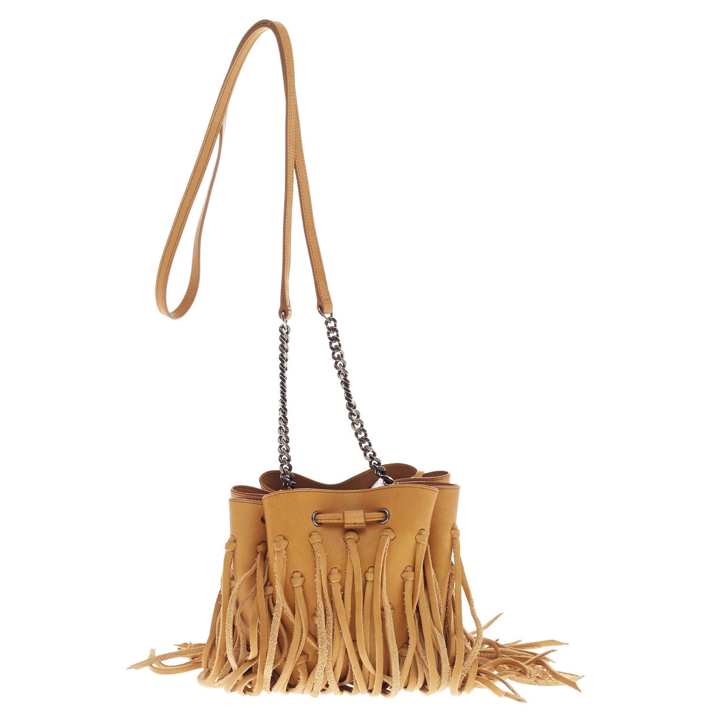 Fringe Monogram Bourse Bucket Bag Leather Mini