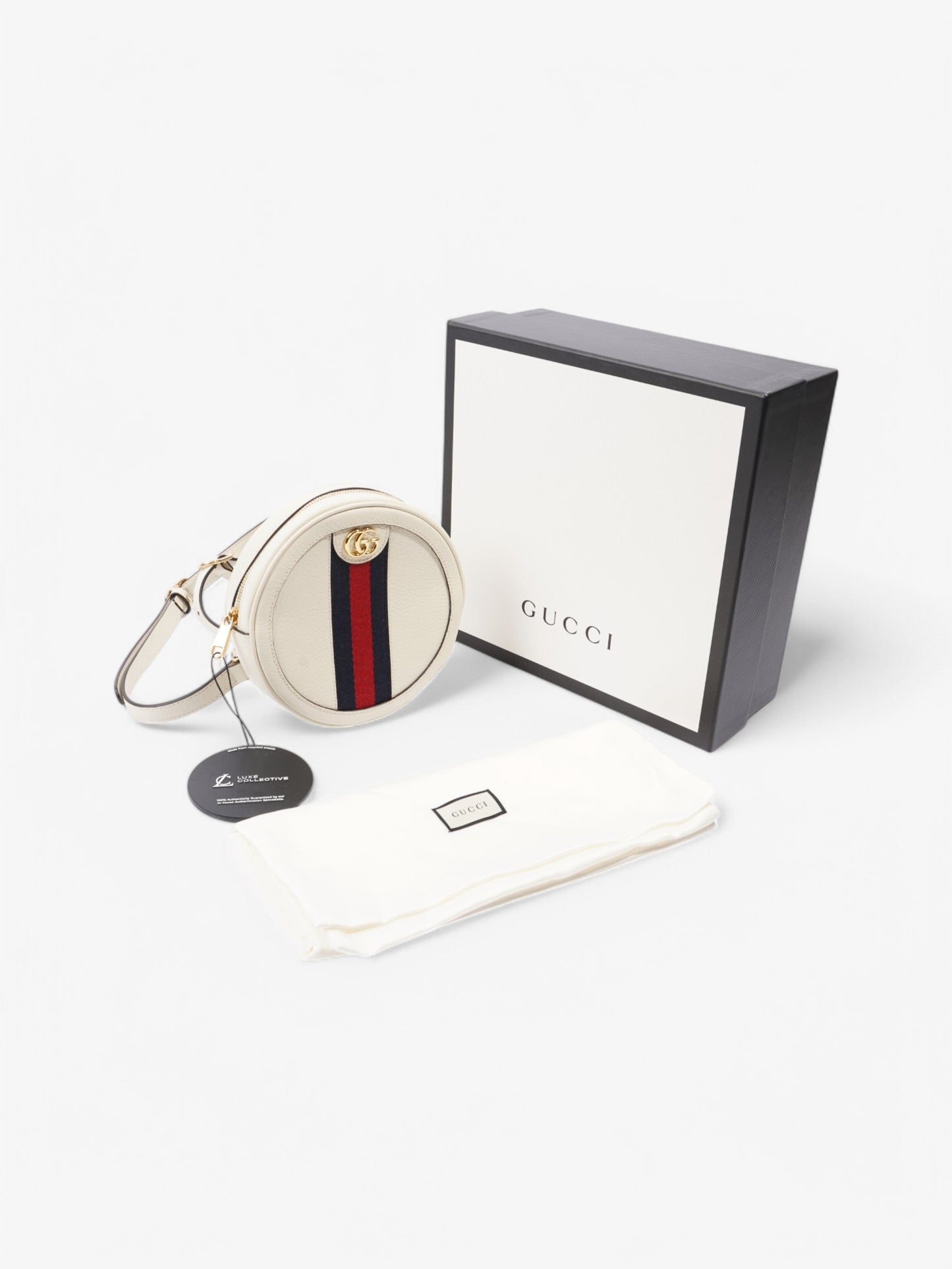 Gucci Ophidia Round Backpack White / Navy / Red Leather Mini