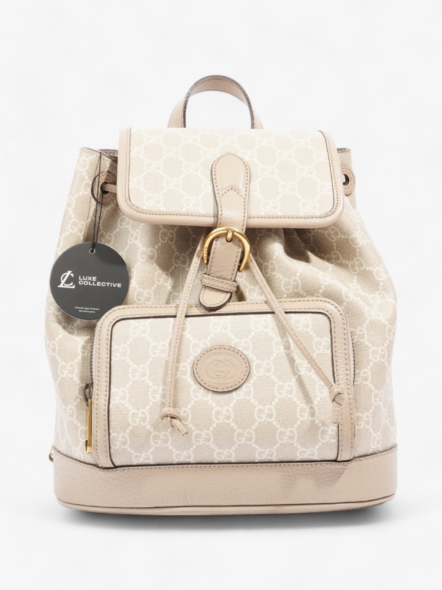 Gucci Interlocking G Backpack Beige And White GG Supreme Coated Canvas Small