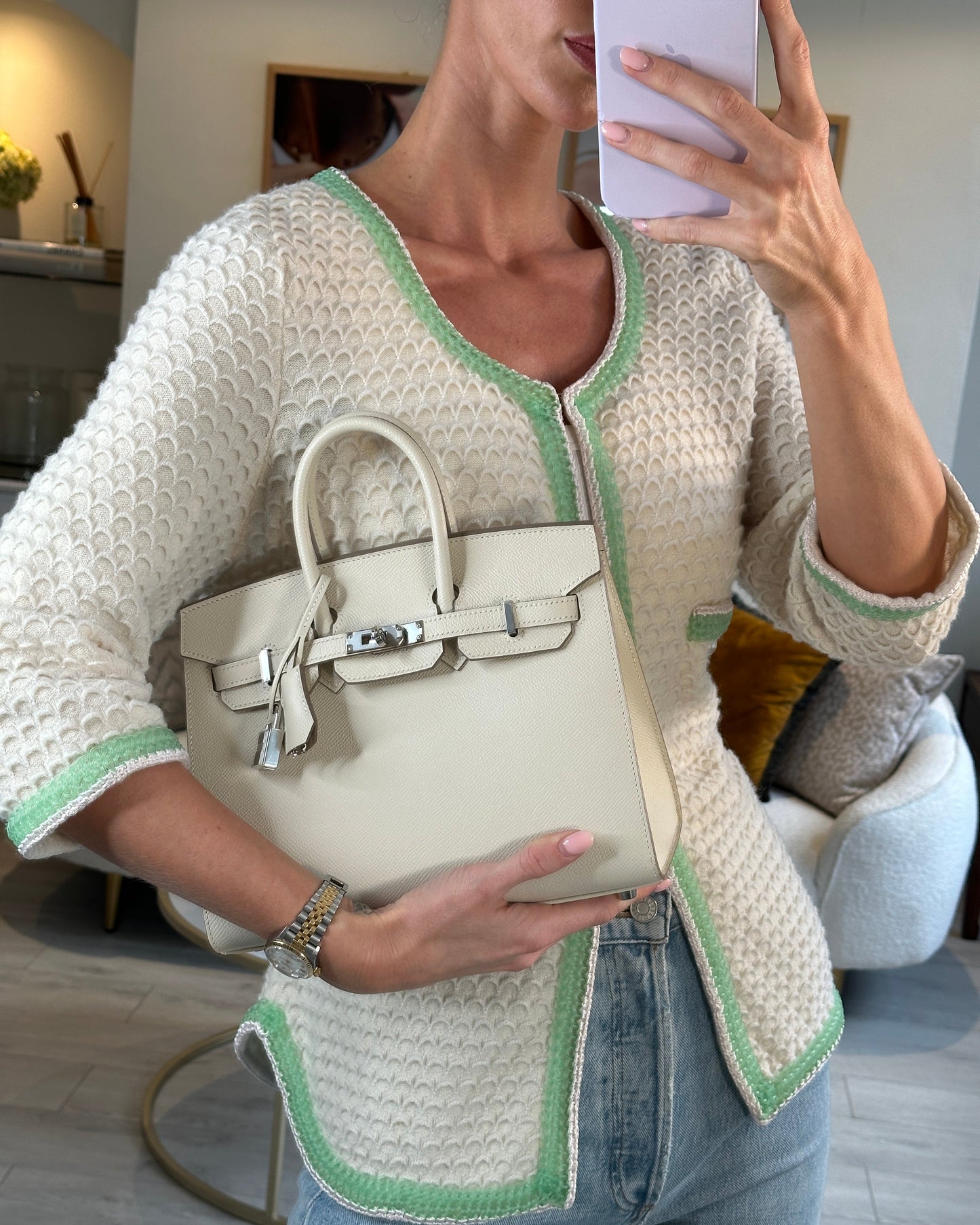 *RARE & FIRE PRICE* Hermès Birkin 25cm spectre shops Bag in Craie Epsom Leather with Palladium Hardware