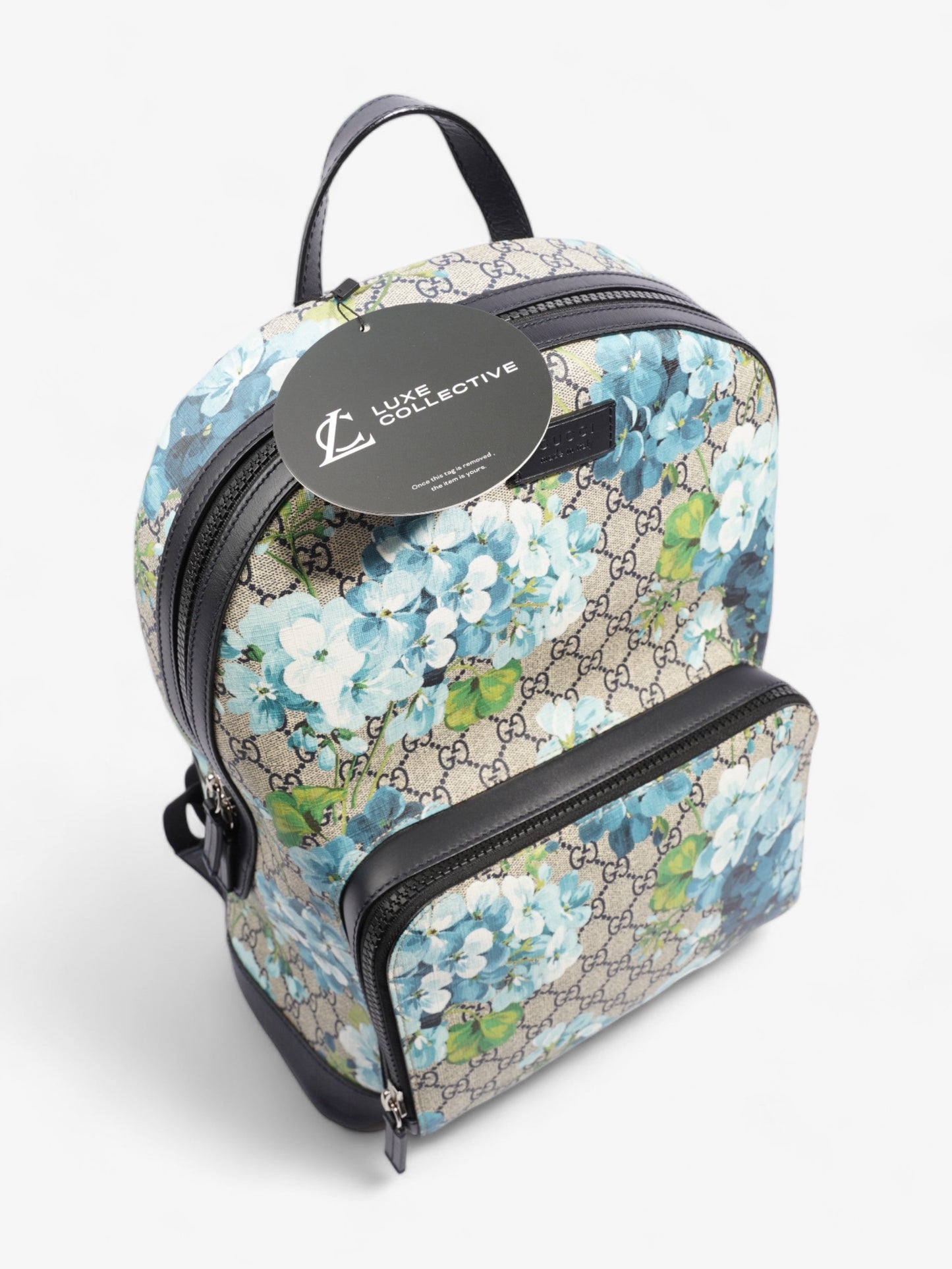 Gucci Blooms Backpack Blue Floral GG Supreme Coated Canvas