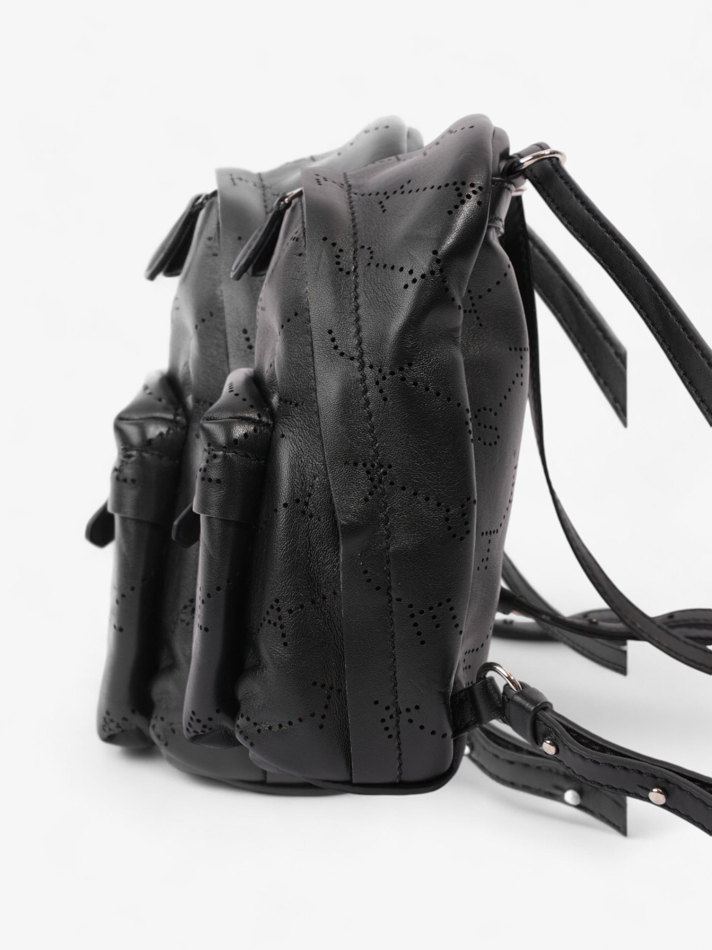 Stella McCartney Logo Embossed Backpack Black Vegan Leather Mini