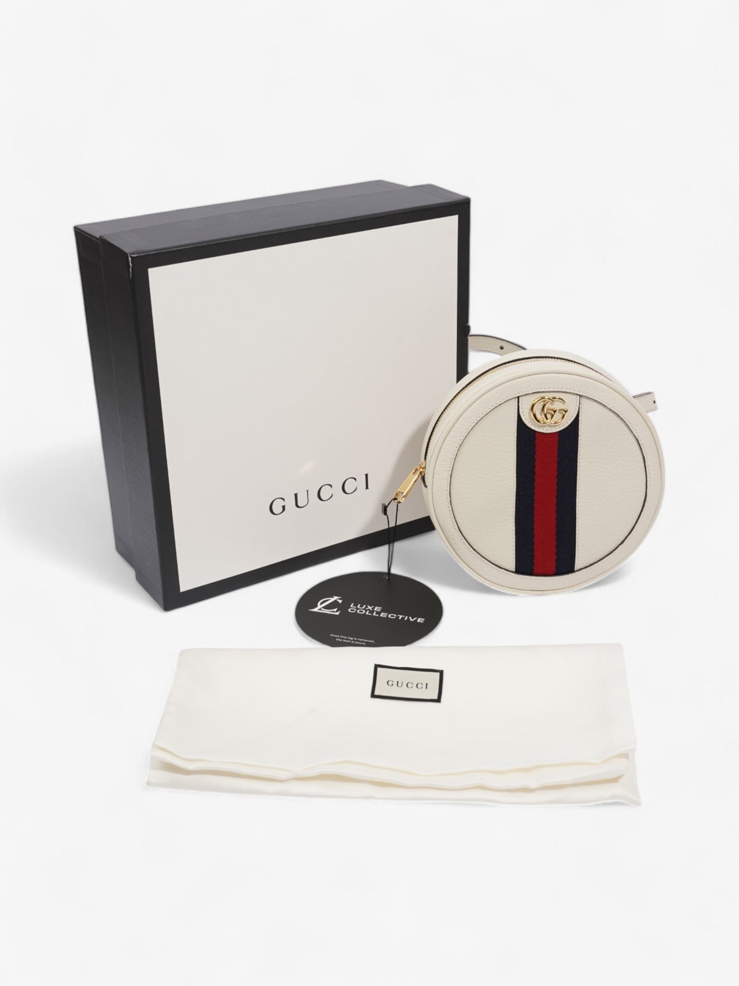 Gucci Ophidia Round Backpack White / Navy Blue / Red Leather Mini