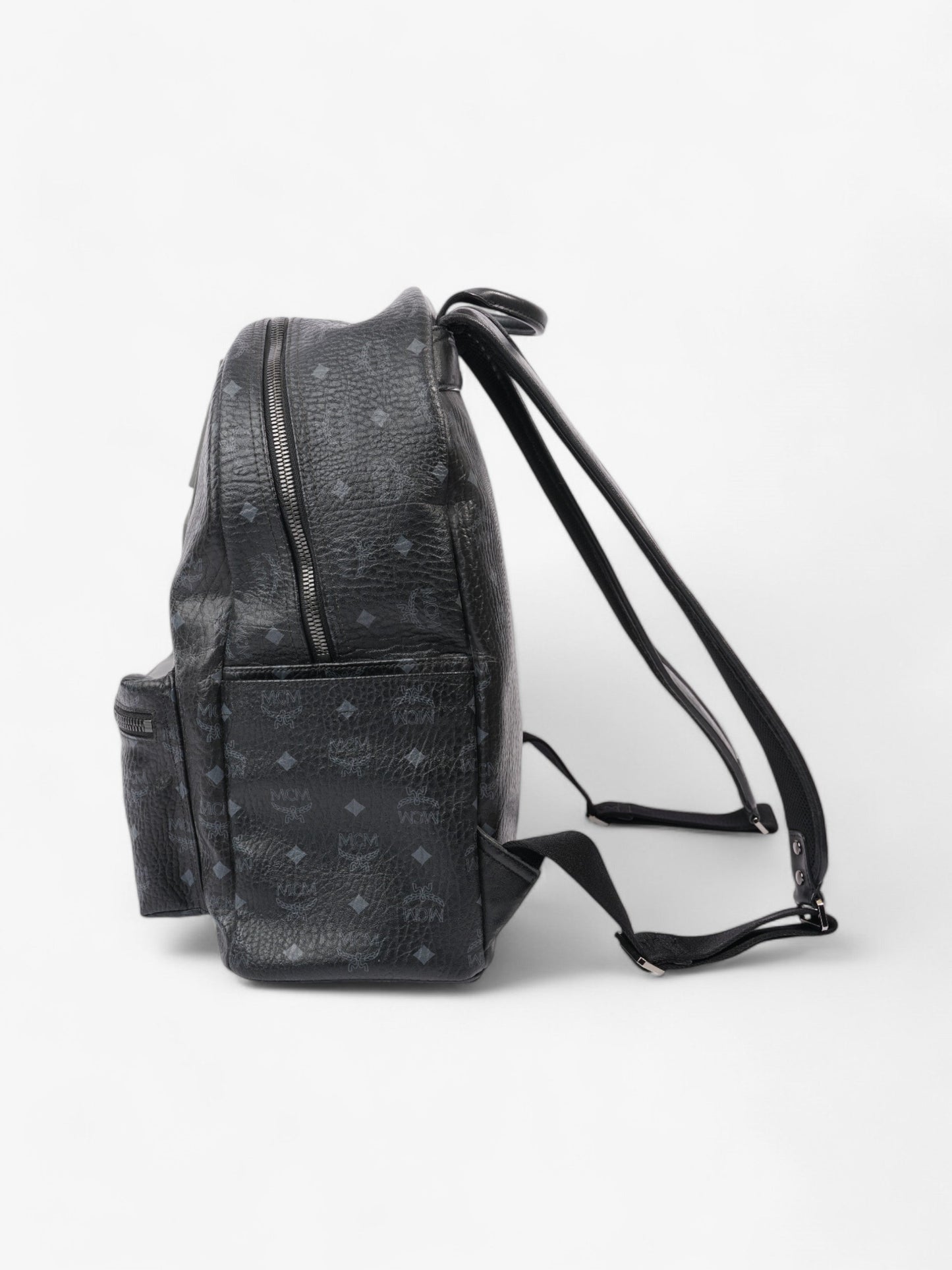 MCM Stark Logo Stripe Backpack Black / Grey Coated Canvas