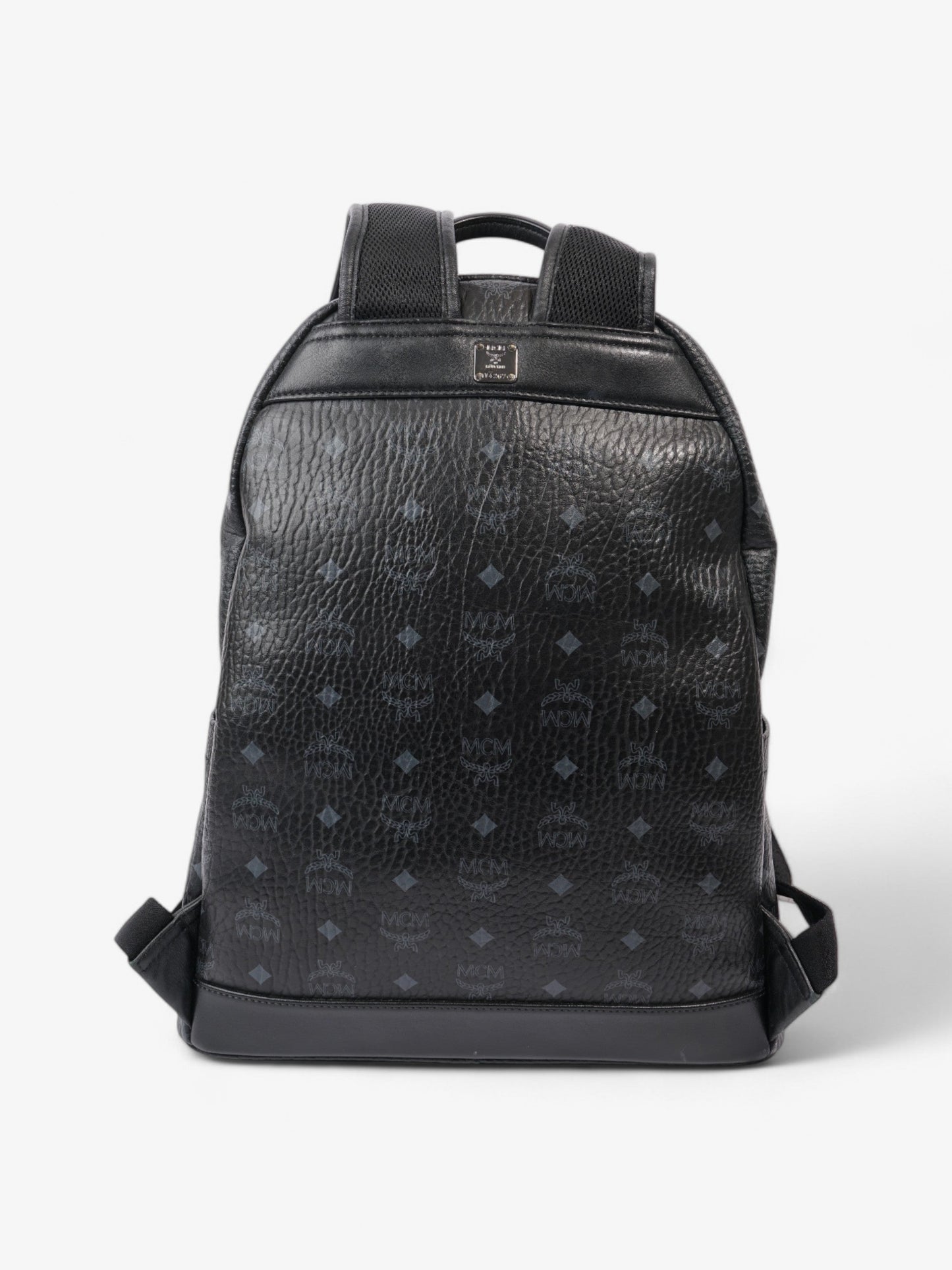 MCM Stark Logo Stripe Backpack Black / Grey Coated Canvas