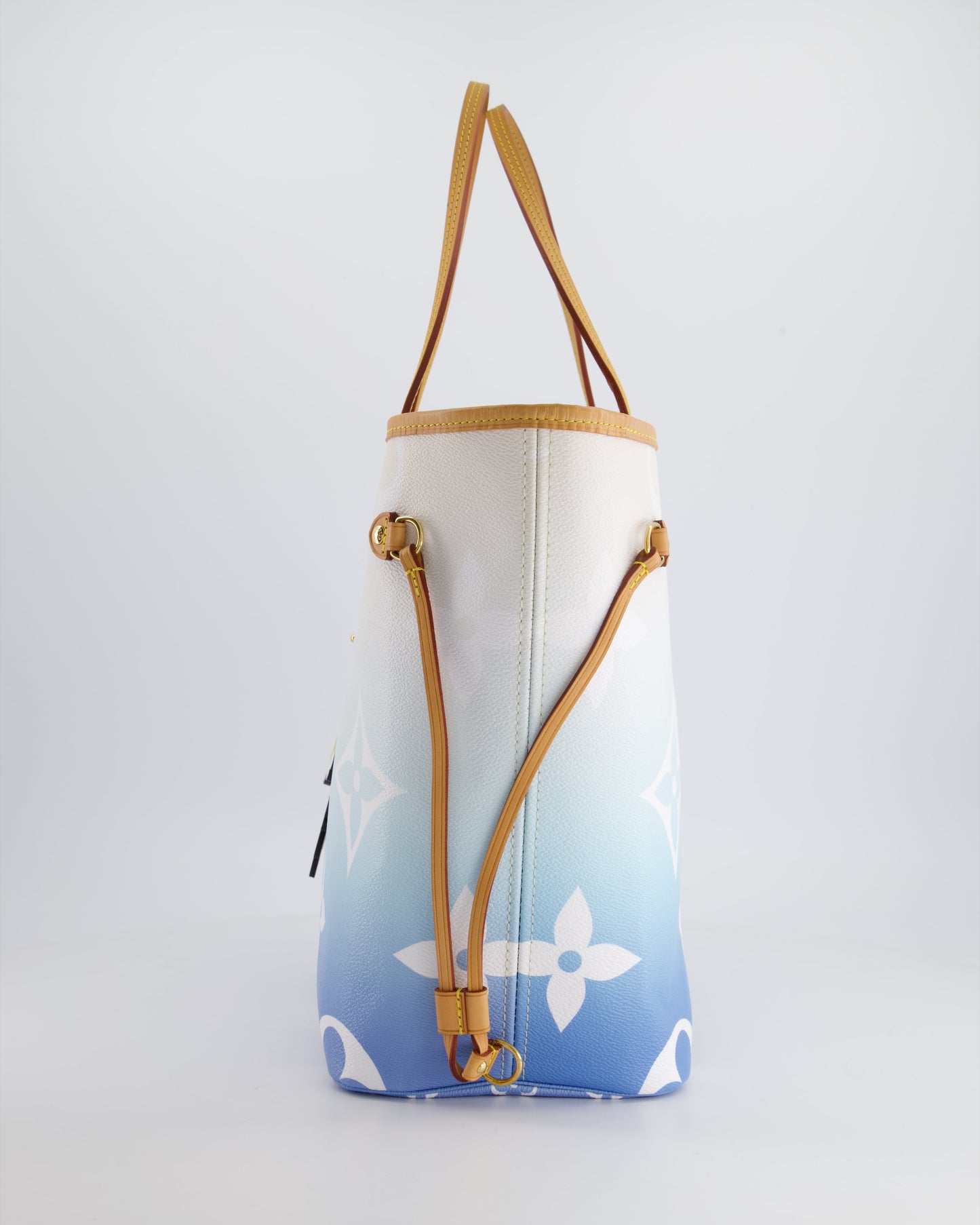 *COLLECTOR'S* Louis Vuitton By The Pool 2021 Neverfull MM in Blue and White Monogram Canvas with Vachetta leather and Gold Hardware