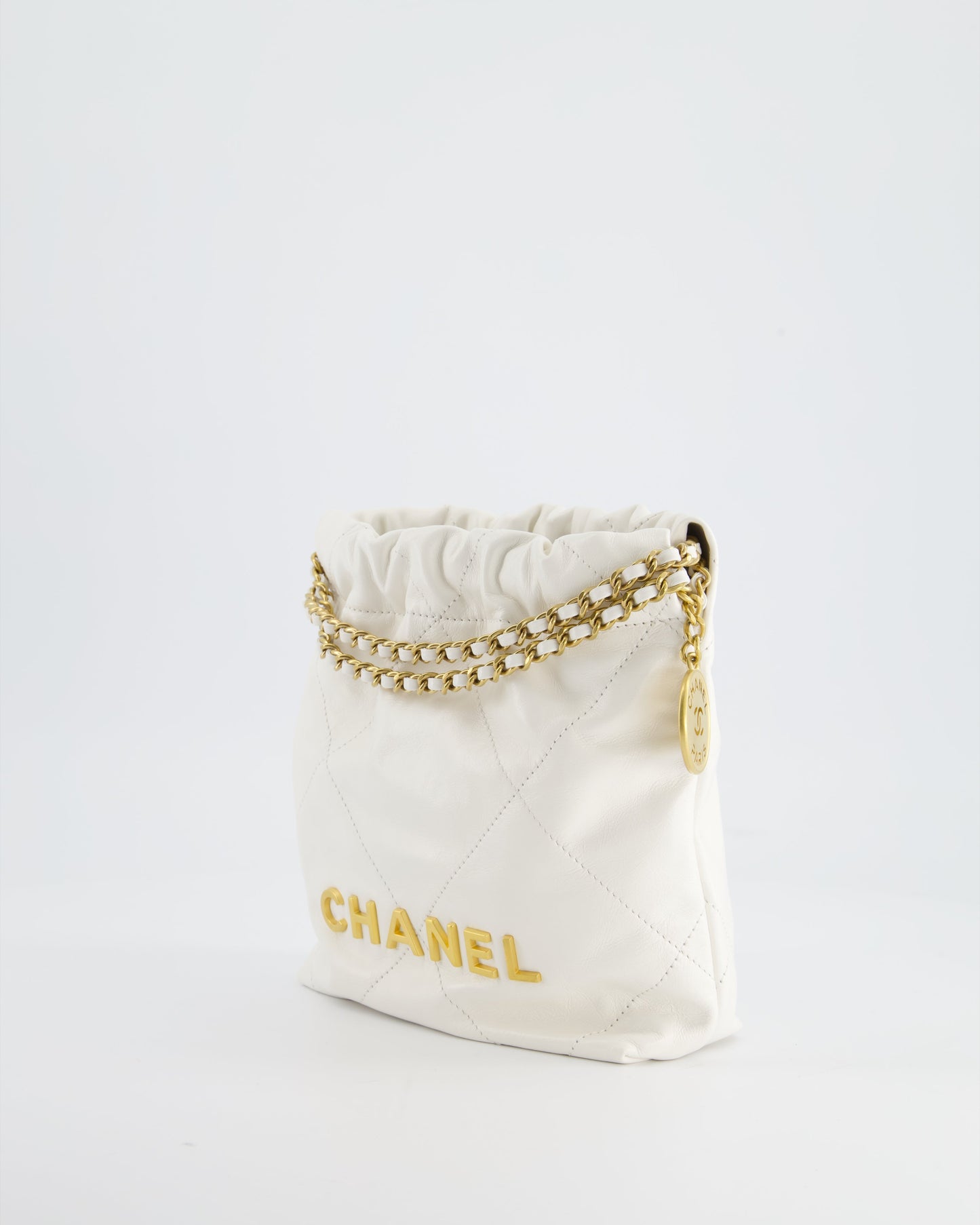 *HOT* Chanel Mini 22 Bag in White Calfskin with Gold Hardware