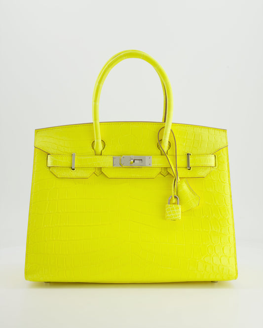 *RARE* Hermès Birkin 30cm Bag spectre shops in Jaune Citron Crocodile Niloticus with Palladium Hardware