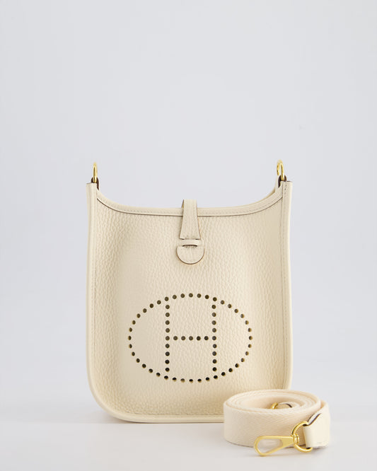*HOT* Hermès Mini Evelyne 16 Bag in Nata Clemence Leather with Gold Hardware & Nata Sangle Wooly Unicolore Strap