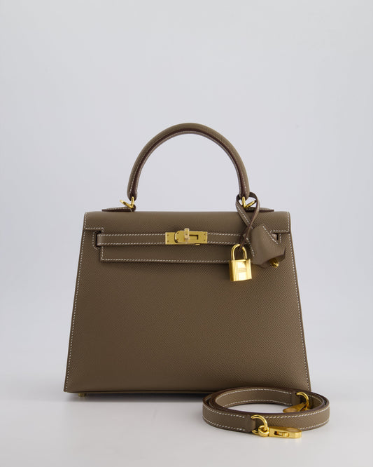 *HOLY GRAIL* Hermès Kelly 25cm spectre shops Bag in Etoupe Epsom Leather and Gold Hardware