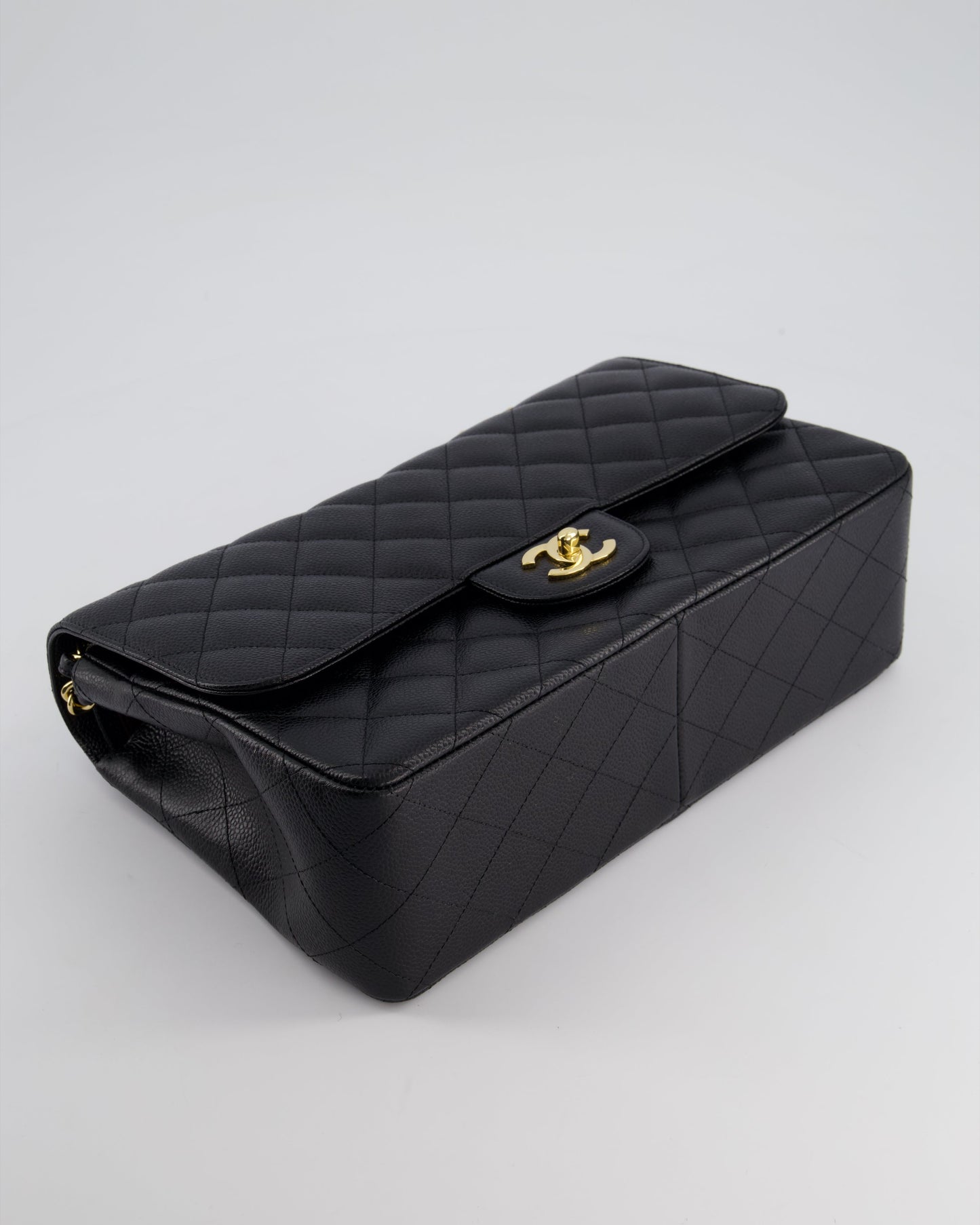 *AMAZING CONDITION* Chanel Black Jumbo Classic Double Flap Bag in Caviar Leather with Gold Hardware