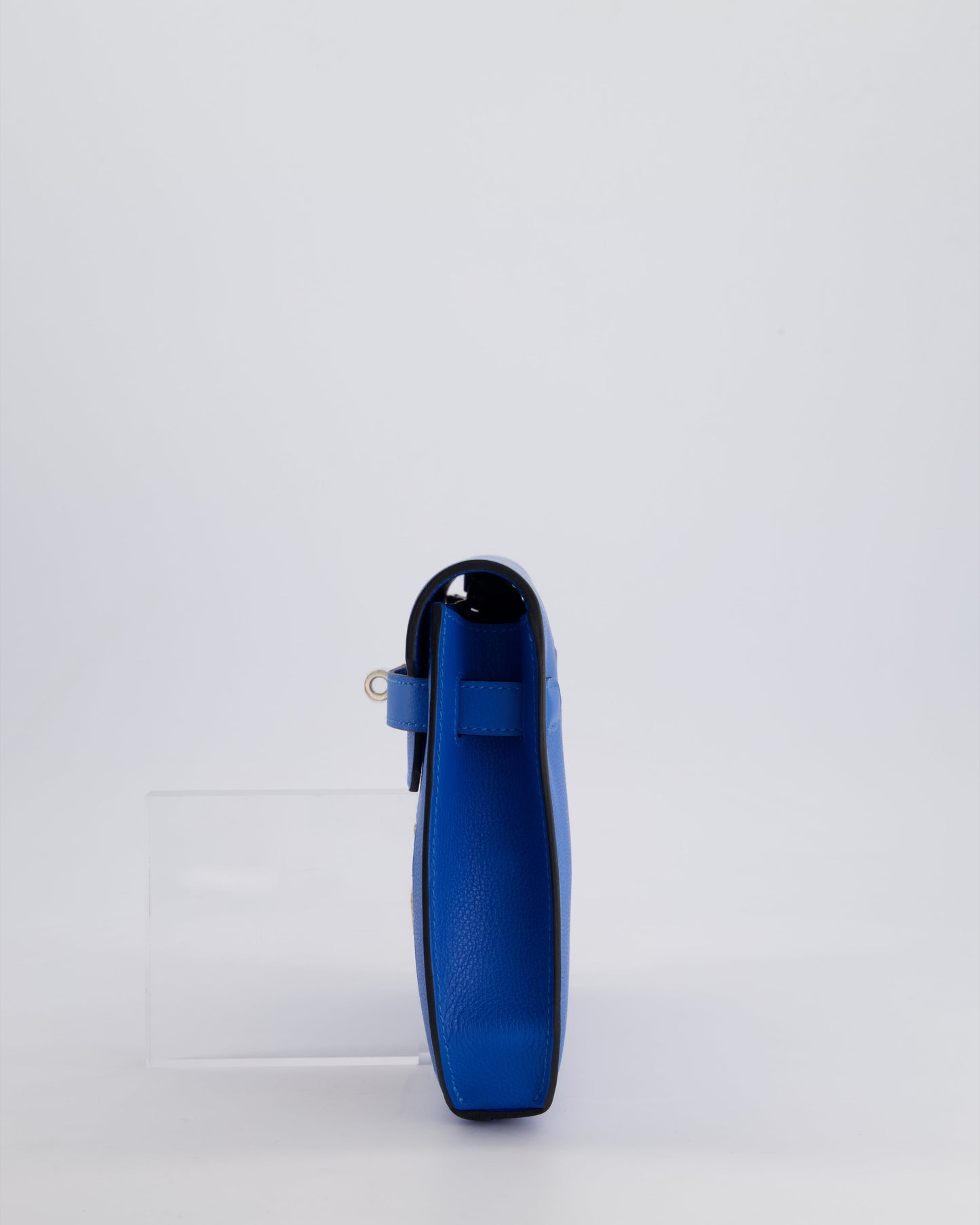 *HOT* Hermès Kelly Depeches Pouch 25cm Bag in Bleu Hydra Evercolour, Noir Evergrain & Fauve Barenia Leather with Palladium Hardware