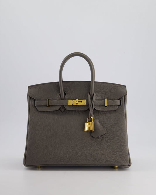 *HOT* Hermès Birkin 25cm Retourne Bag in Gris Meyer Togo Leather with Gold Hardware