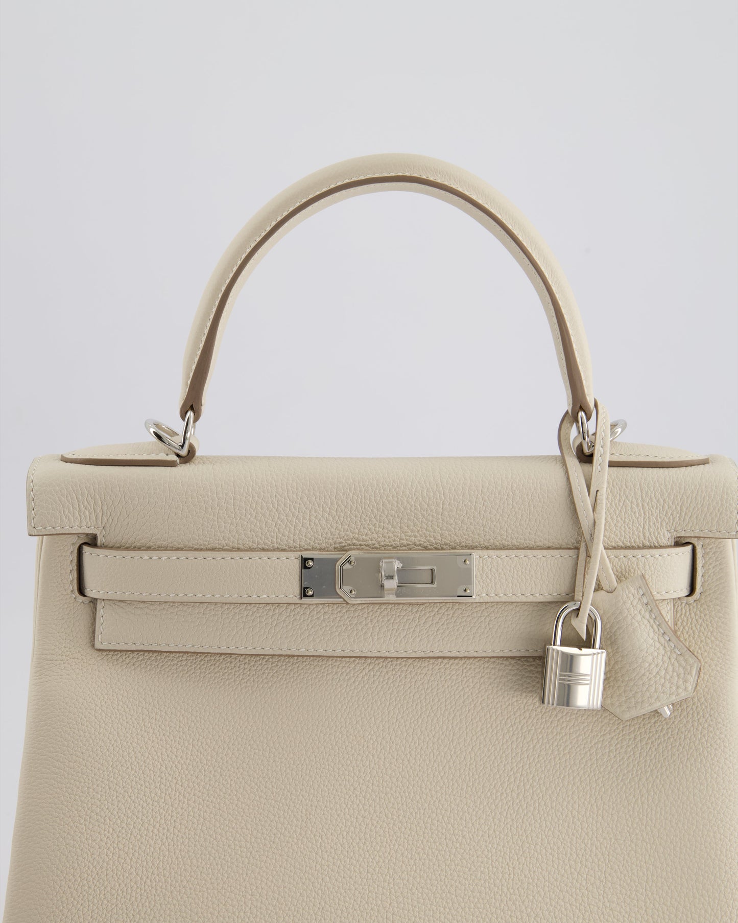 *NEW STAMP* Hermès Kelly 28cm Retourne Bag in Craie Togo Leather with Palladium Hardware