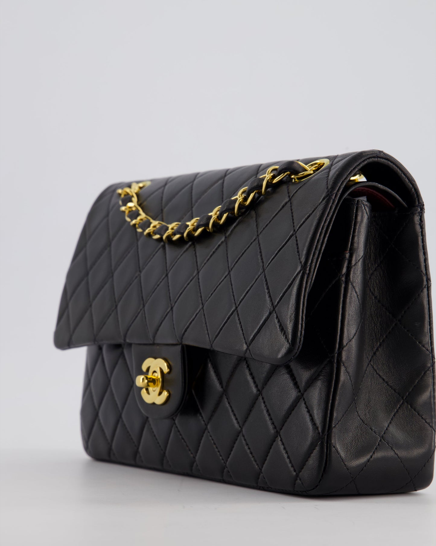 *AMAZING CONDITION* Chanel Black Vintage Classic Medium Double Flap Bag in Lambskin Leather with 24K Gold Hardware