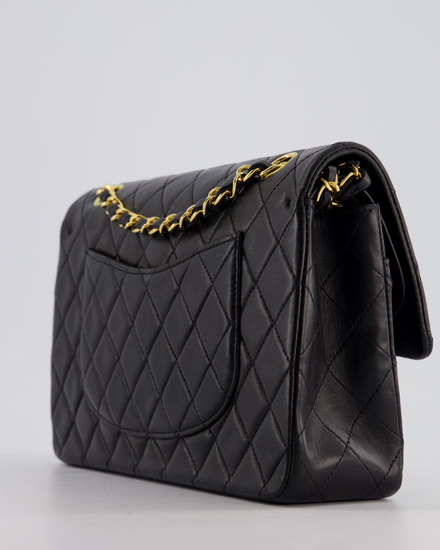 *AMAZING CONDITION* Chanel Black Vintage Classic Medium Double Flap Bag in Lambskin Leather with 24K Gold Hardware