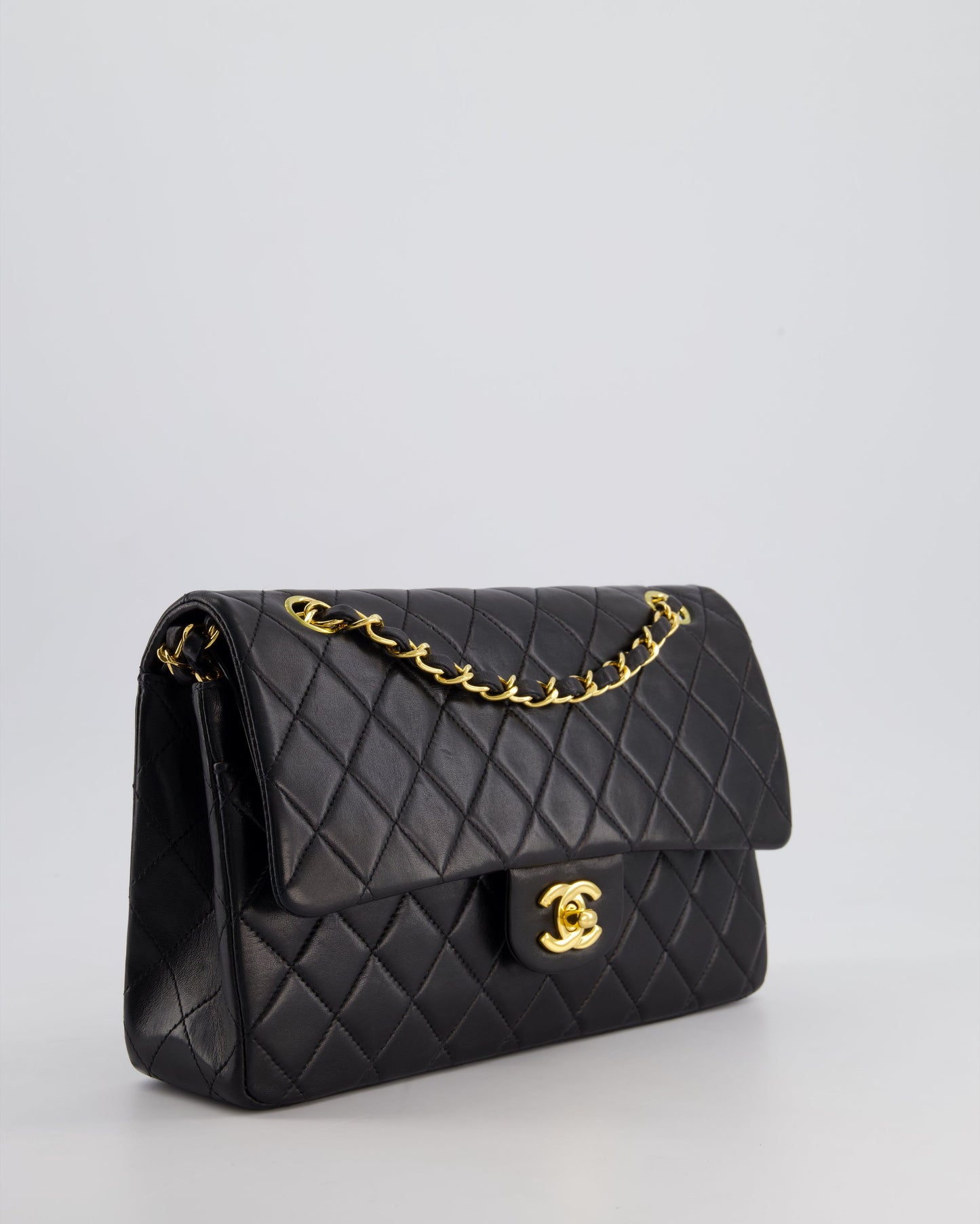 *AMAZING CONDITION* Chanel Black Vintage Classic Medium Double Flap Bag in Lambskin Leather with 24K Gold Hardware