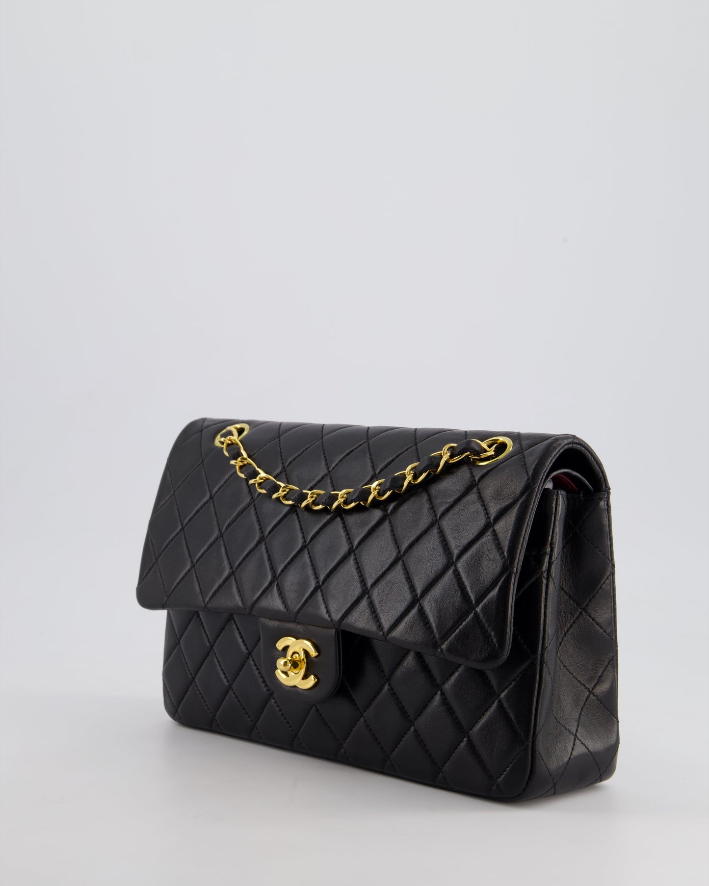 *AMAZING CONDITION* Chanel Black Vintage Classic Medium Double Flap Bag in Lambskin Leather with 24K Gold Hardware