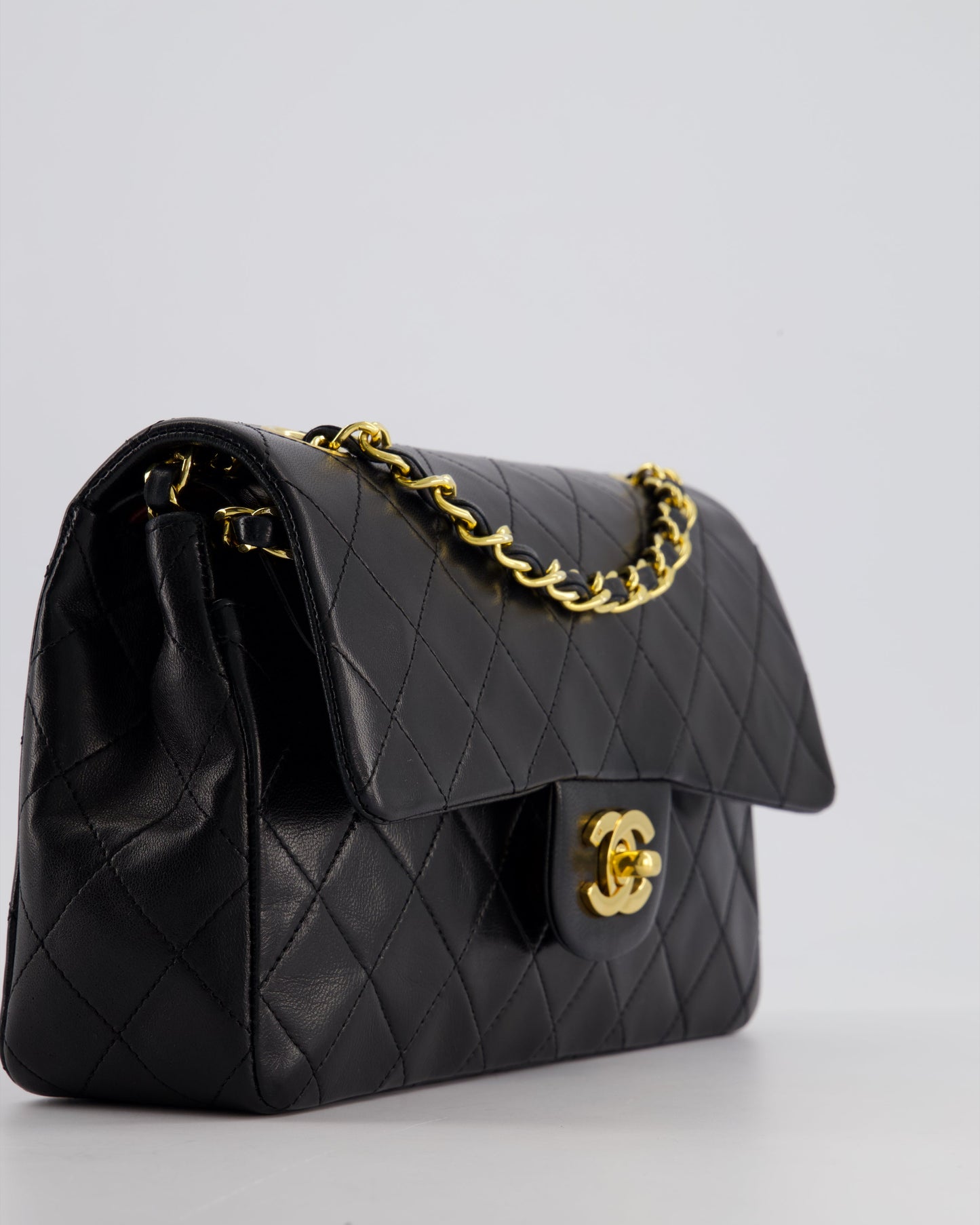 *AMAZING CONDITION* Chanel Black Vintage Classic Small Double Flap Bag in Lambskin Leather with 24K Gold Hardware