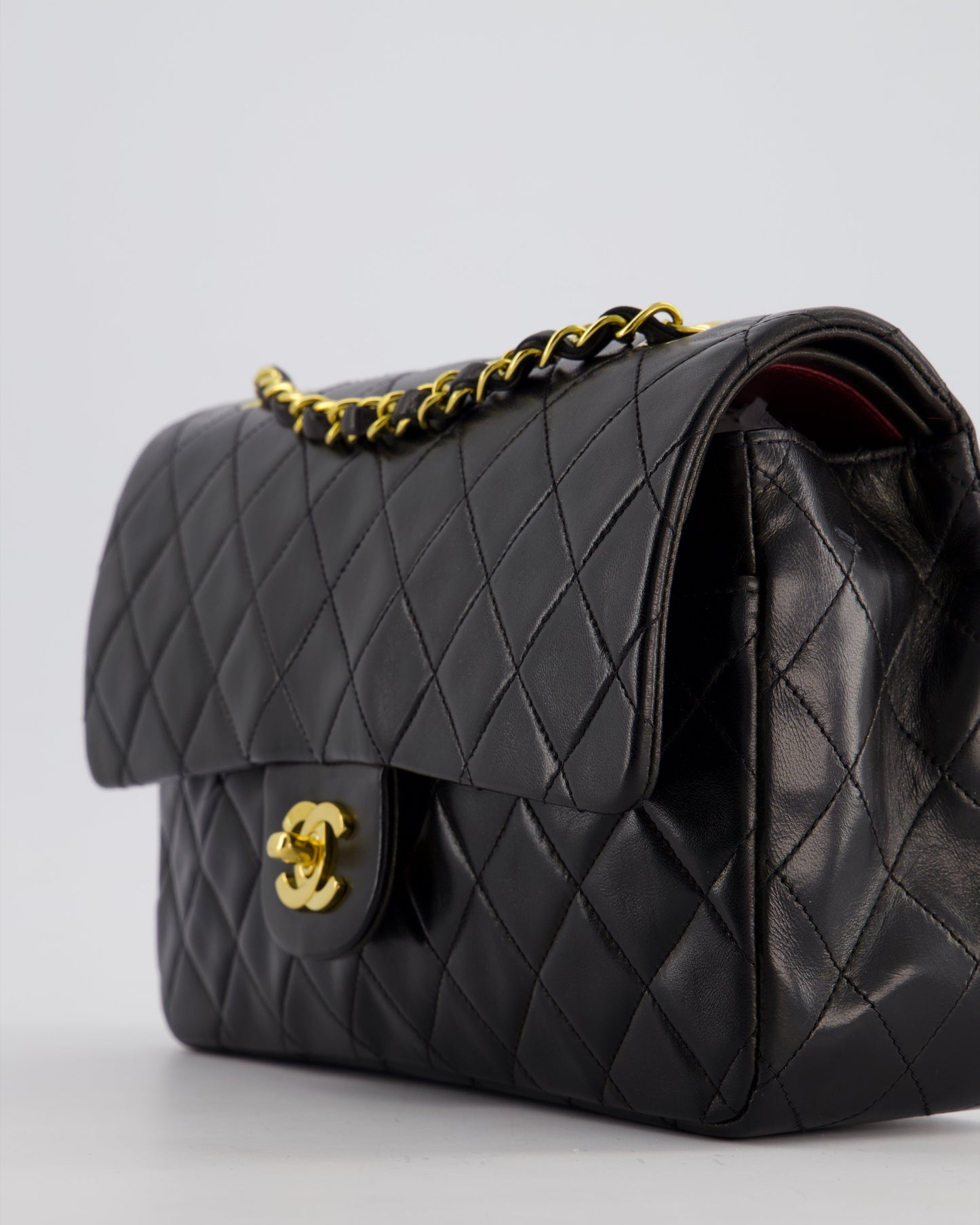*AMAZING CONDITION* Chanel Black Vintage Classic Medium Double Flap Bag in Lambskin Leather with 24K Gold Hardware