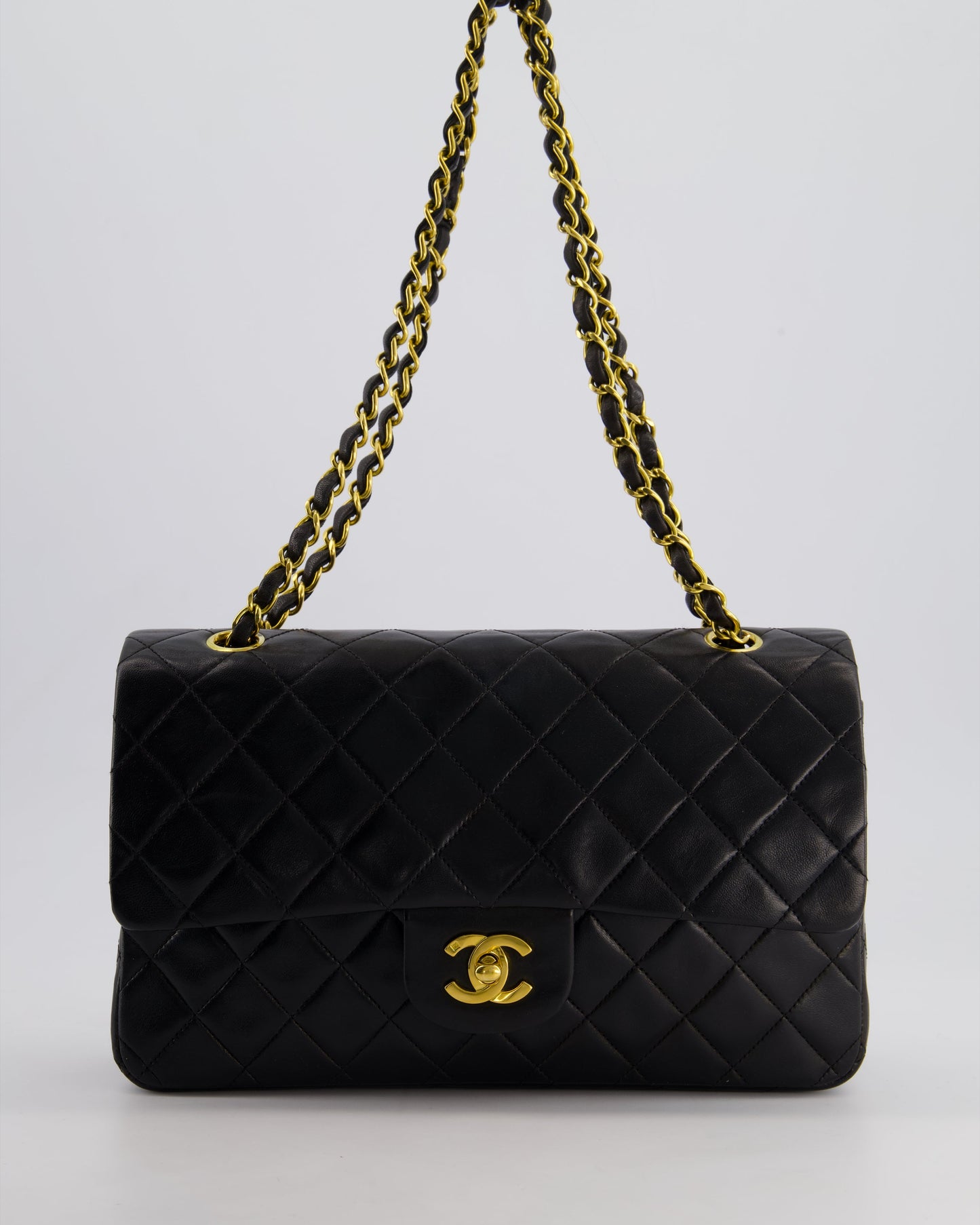 *AMAZING CONDITION* Chanel Black Vintage Classic Medium Double Flap Bag in Lambskin Leather with 24K Gold Hardware