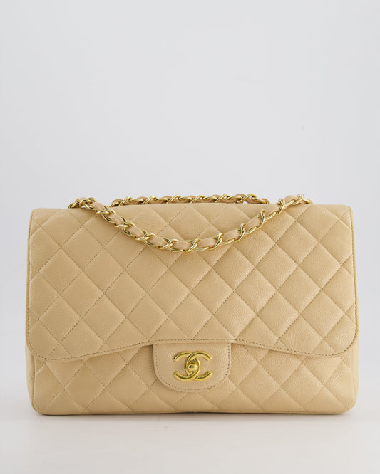 *FIRE PRICE* Chanel Beige Jumbo Classic Single Flap Bag in Caviar Leather with Gold Hardwar