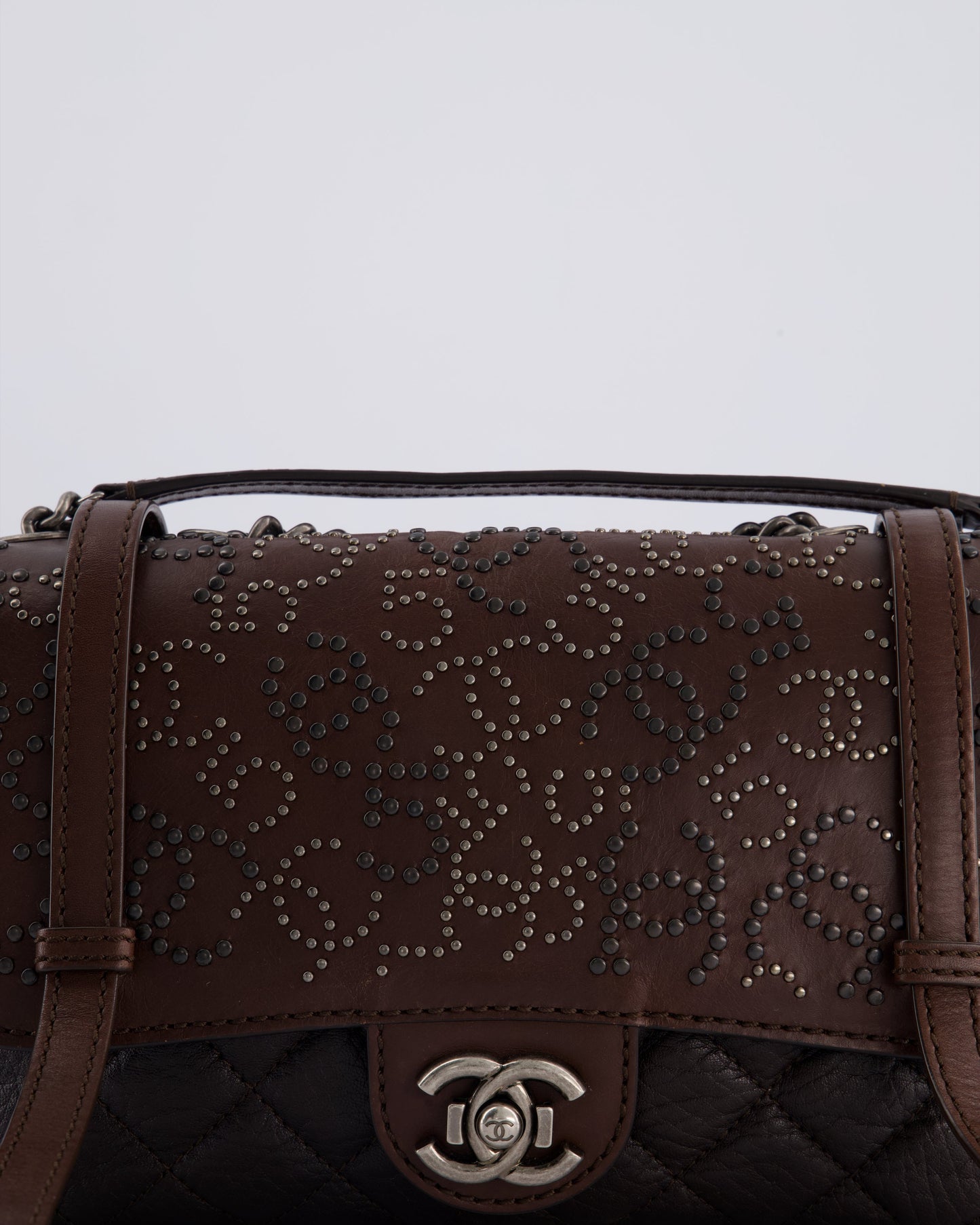 *HOT* Chanel Brown Paris/Dallas Studded Buckle Single Flap Bag in Calfskin Leather with Ruthenium Hardware