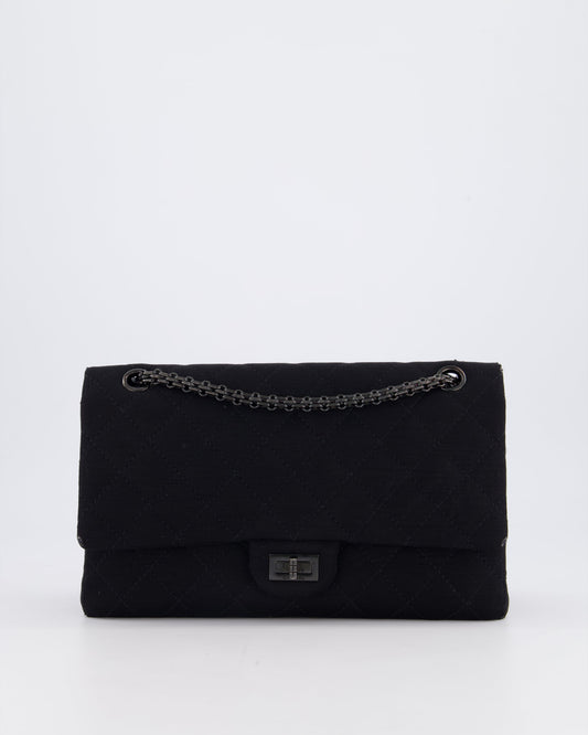 *FIRE PRICE* Chanel Black Large 2.55 Classic Double Flap Bag in Fabric with So Black Hardware