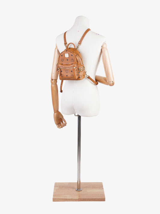 MCM Stark Backpack Light Brown / Black Coated Canvas Mini