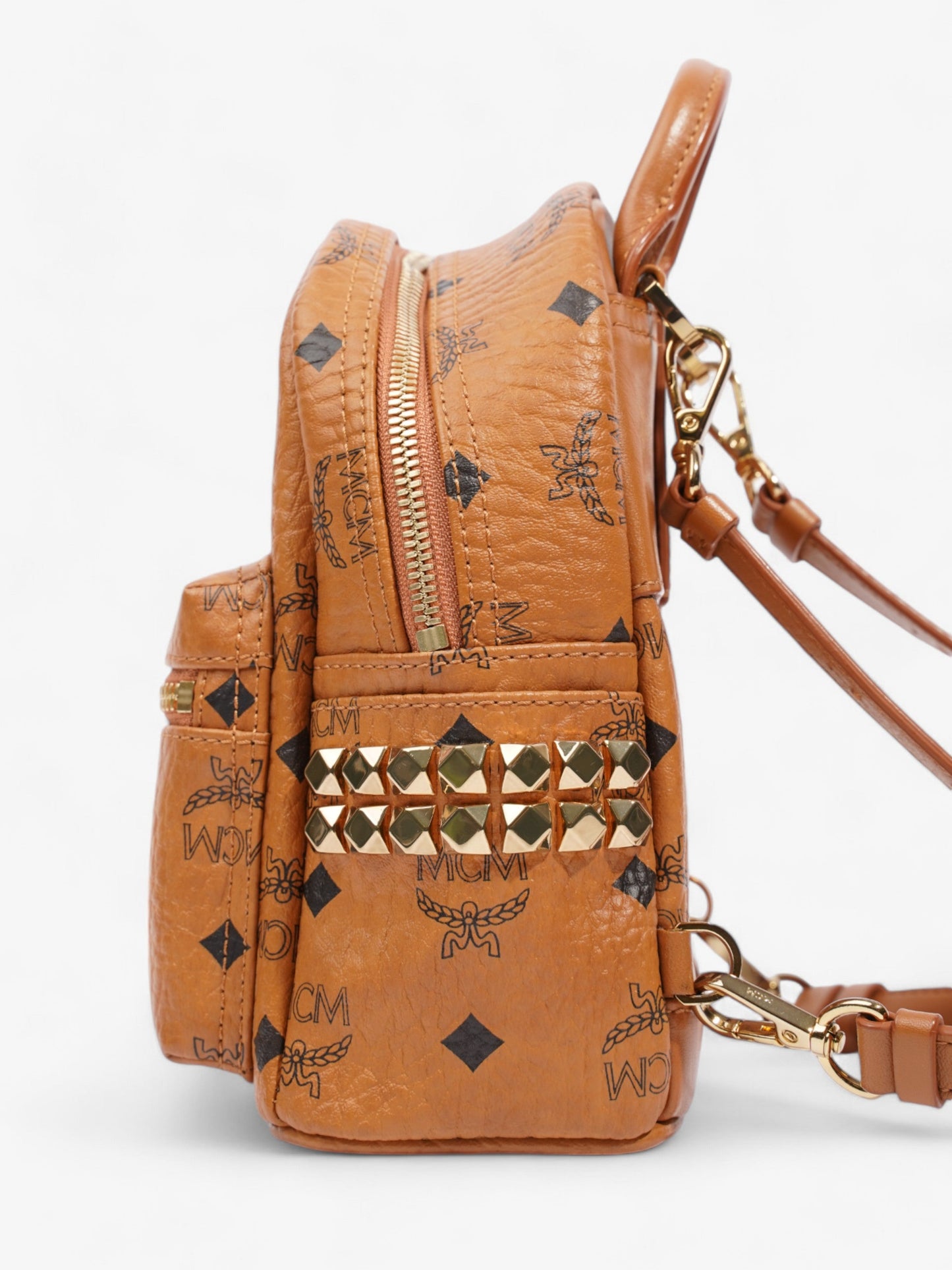 MCM Stark Backpack Light Brown / Black Coated Canvas Mini